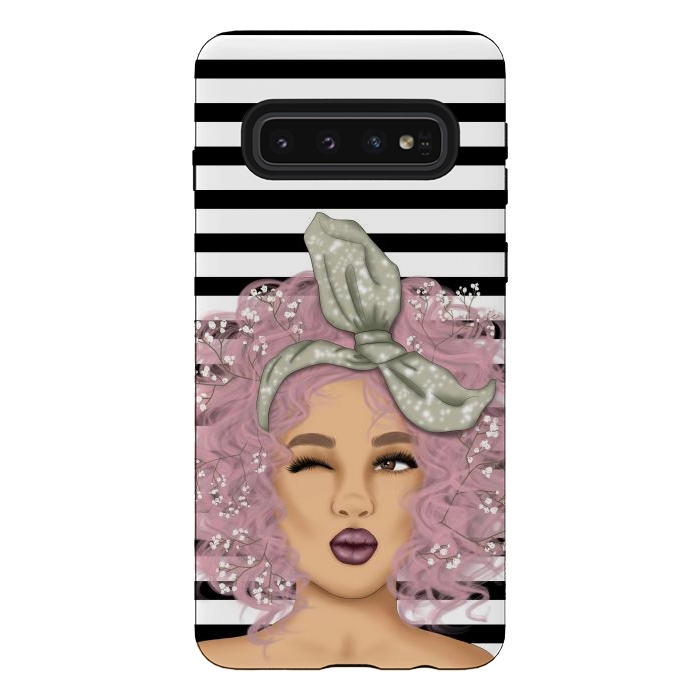 Galaxy S10 StrongFit gorgeous woman with purple hair in black white background by haroulita