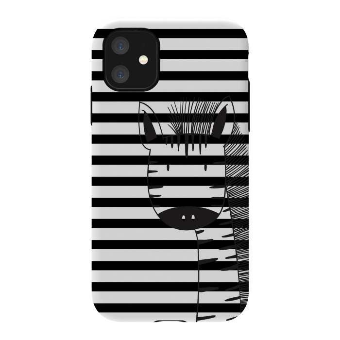 iPhone 11 StrongFit minimal black white cute zebra by haroulita