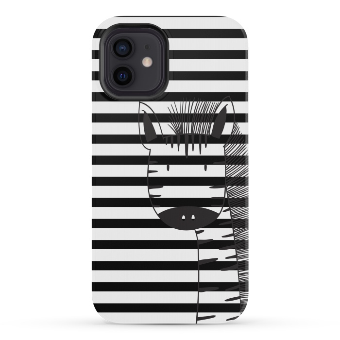 iPhone 12 mini StrongFit minimal black white cute zebra by haroulita