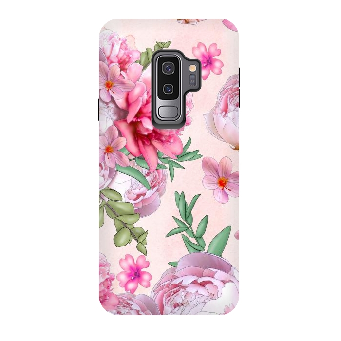 Galaxy S9 plus StrongFit purple pink peony flowers by haroulita
