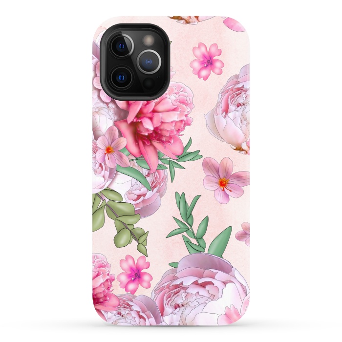 iPhone 12 Pro StrongFit purple pink peony flowers by haroulita