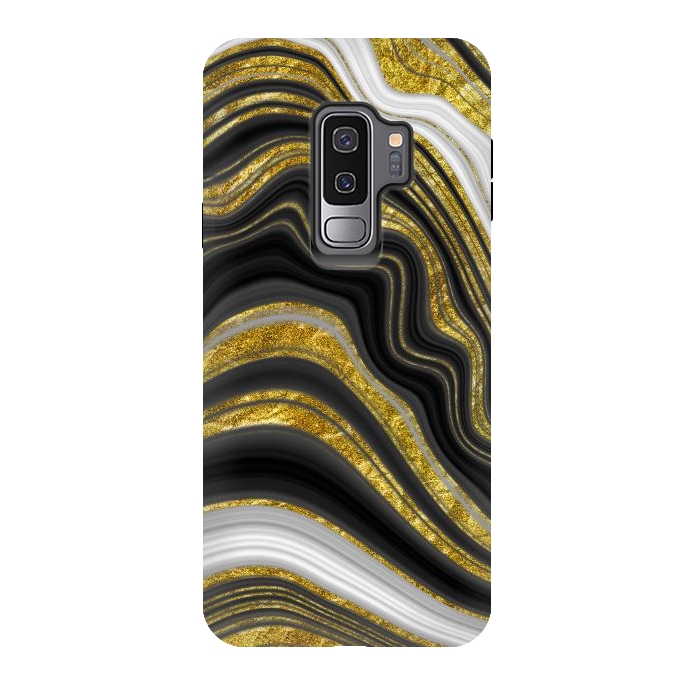 Galaxy S9 plus StrongFit elegant marble golden waves by haroulita