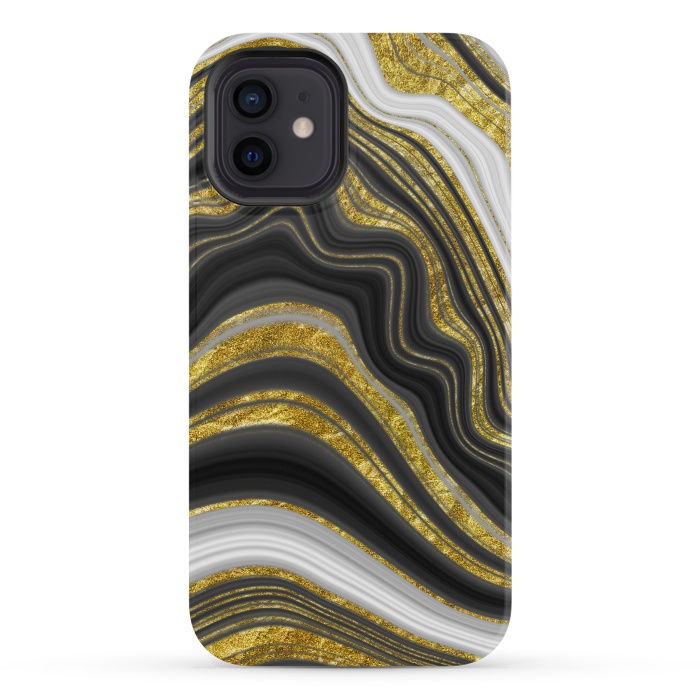 iPhone 12 mini StrongFit elegant marble golden waves by haroulita