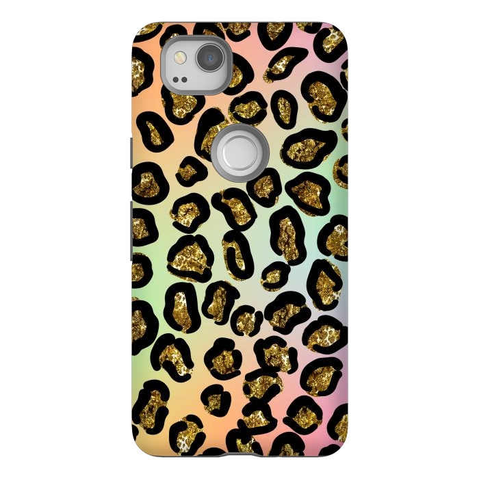 Pixel 2 StrongFit rainbow glitter animal print pattern by haroulita