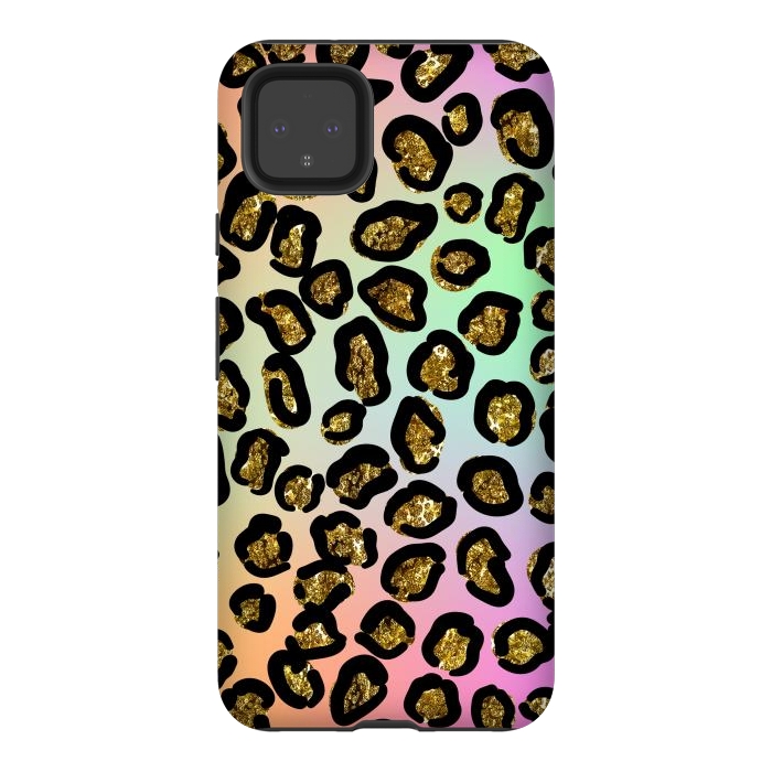 Pixel 4XL StrongFit rainbow glitter animal print pattern by haroulita