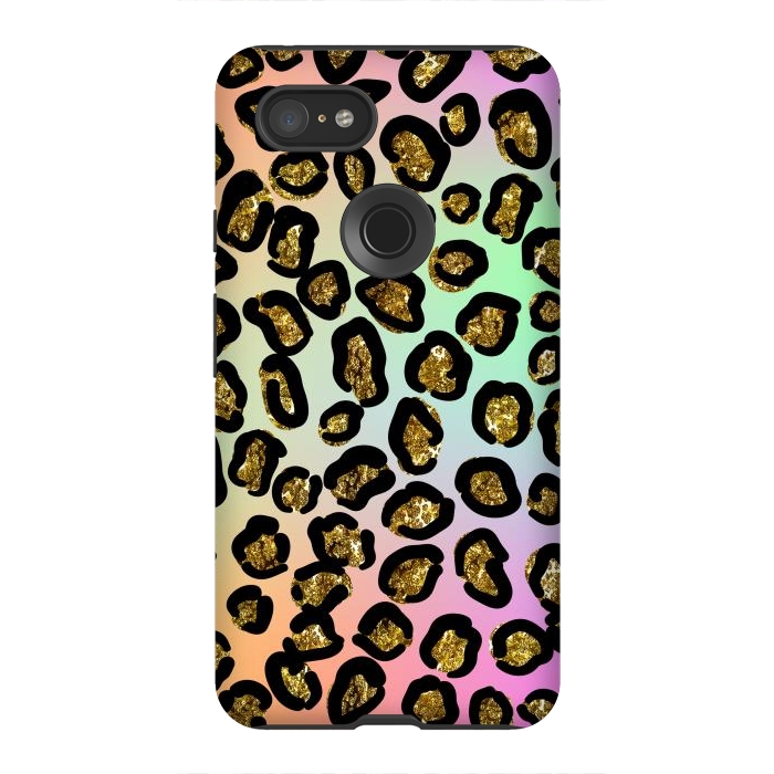 Pixel 3XL StrongFit rainbow glitter animal print pattern by haroulita