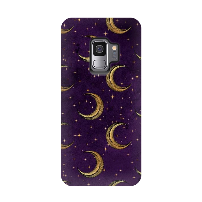 Galaxy S9 StrongFit gold moon in night sky by haroulita