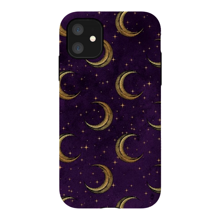 iPhone 11 StrongFit gold moon in night sky by haroulita
