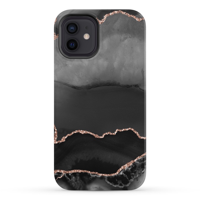 iPhone 12 mini StrongFit black rosegold agate by haroulita