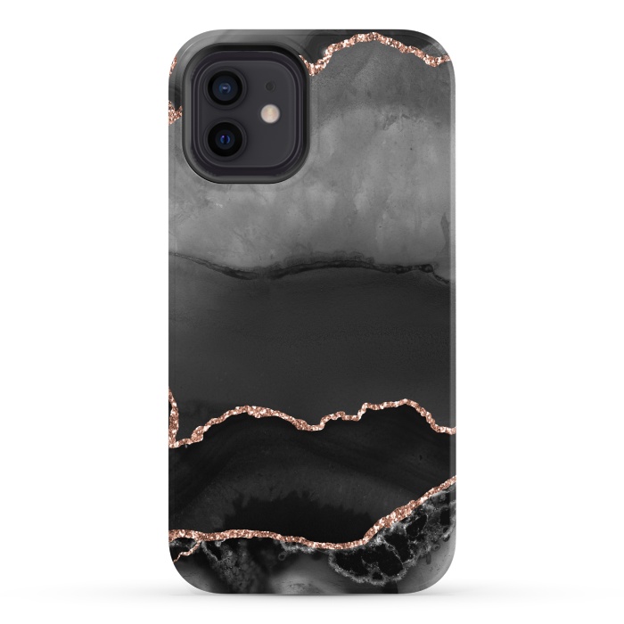 iPhone 12 StrongFit black rosegold agate by haroulita