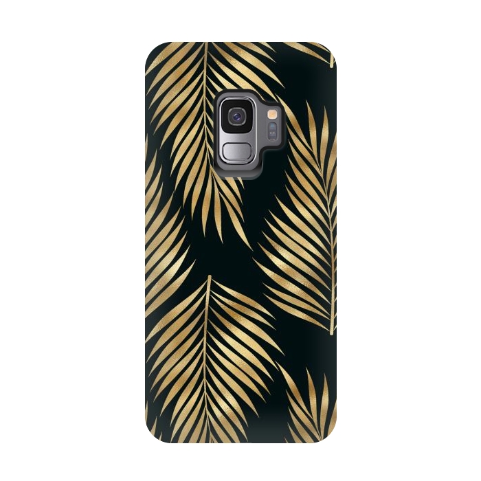 Galaxy S9 StrongFit black gold fern leaves  by haroulita