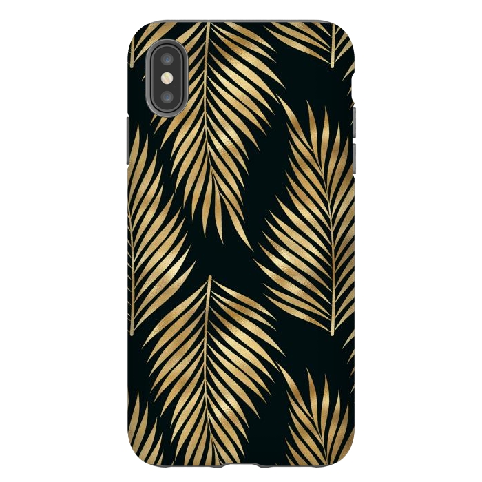 iPhone Xs Max StrongFit black gold fern leaves  by haroulita