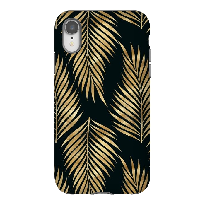 iPhone Xr StrongFit black gold fern leaves  by haroulita