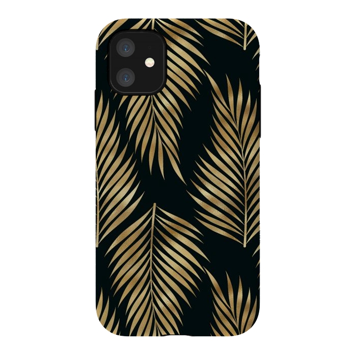 iPhone 11 StrongFit black gold fern leaves  by haroulita