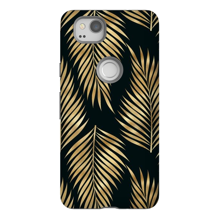 Pixel 2 StrongFit black gold fern leaves  by haroulita