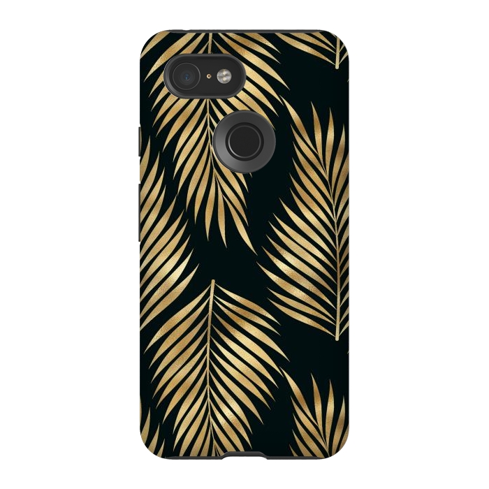 Pixel 3 StrongFit black gold fern leaves  by haroulita