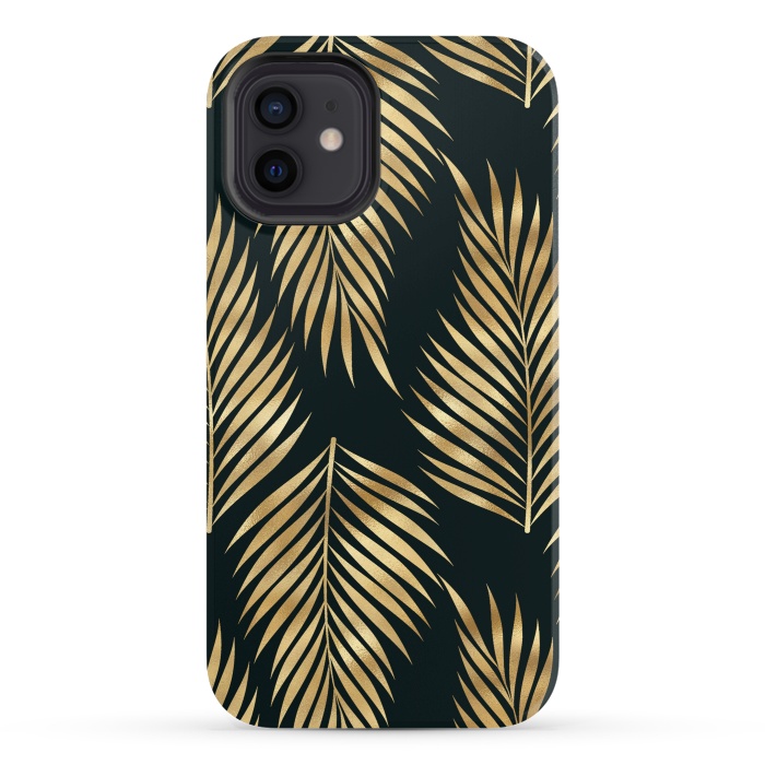 iPhone 12 StrongFit black gold fern leaves  by haroulita