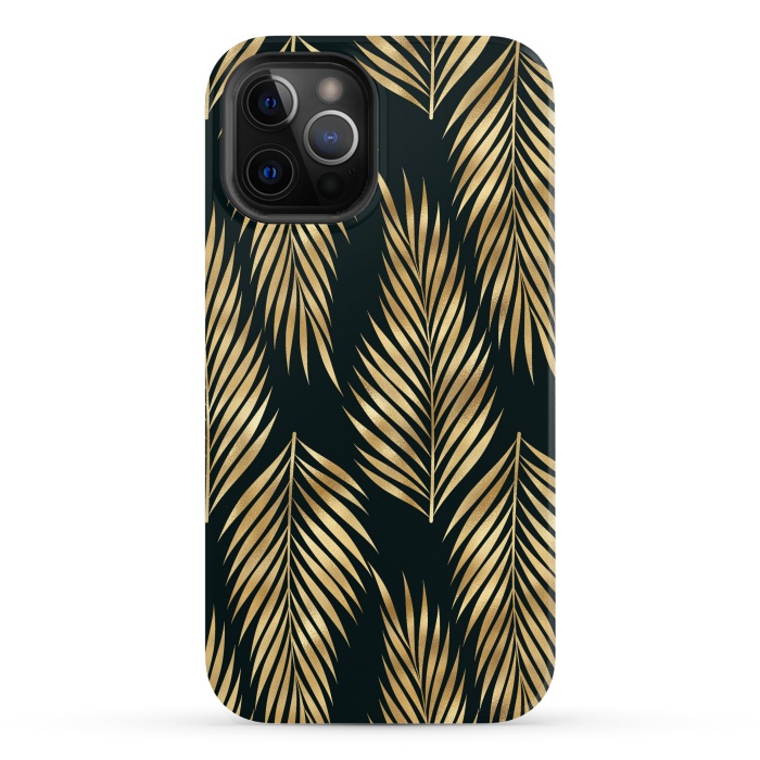 iPhone 12 Pro Max StrongFit black gold fern leaves  by haroulita