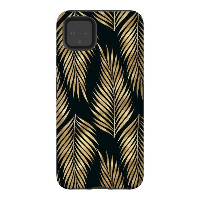 Pixel 4XL StrongFit black gold fern leaves  by haroulita