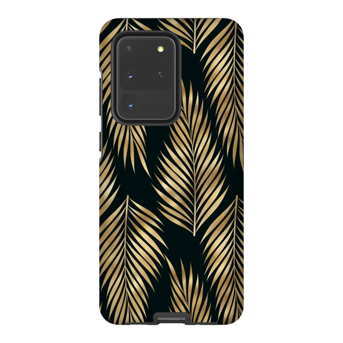 Galaxy S20 Ultra StrongFit black gold fern leaves  by haroulita