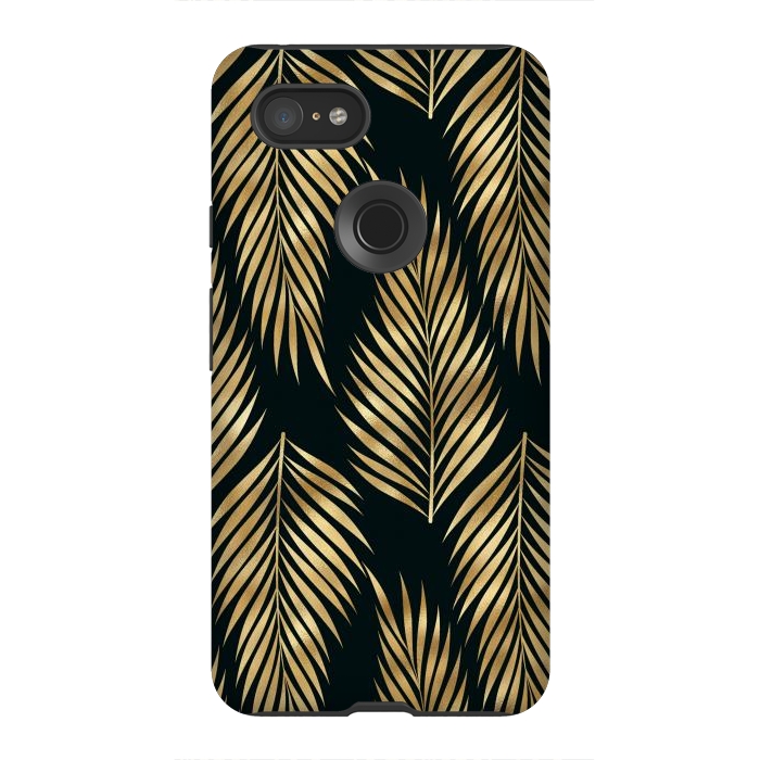 Pixel 3XL StrongFit black gold fern leaves  by haroulita