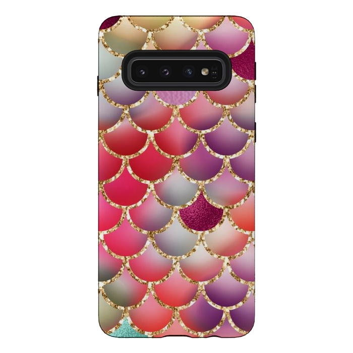 Galaxy S10 StrongFit colorful mermaid glitter scales by haroulita