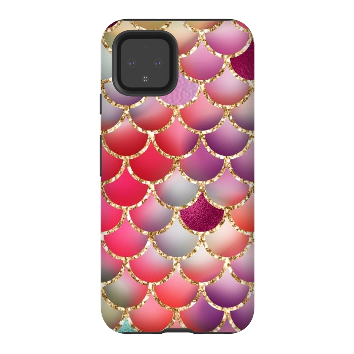 Pixel 4 StrongFit colorful mermaid glitter scales by haroulita