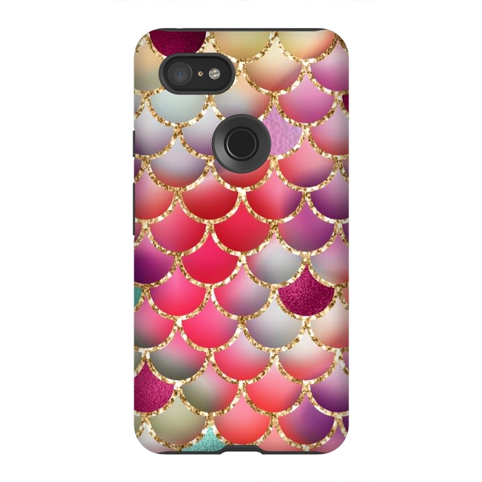 Pixel 3XL StrongFit colorful mermaid glitter scales by haroulita