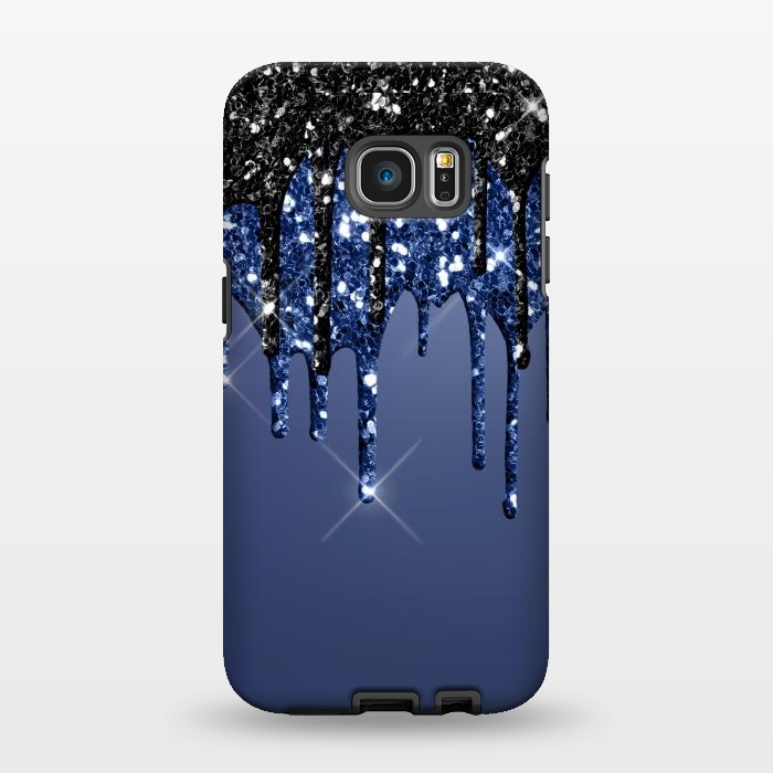 Galaxy S7 EDGE StrongFit blue black glitter drops by haroulita