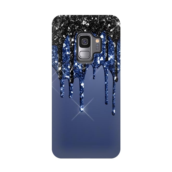 Galaxy S9 StrongFit blue black glitter drops by haroulita