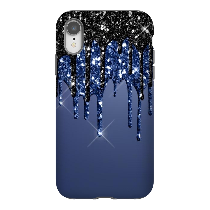 iPhone Xr StrongFit blue black glitter drops by haroulita