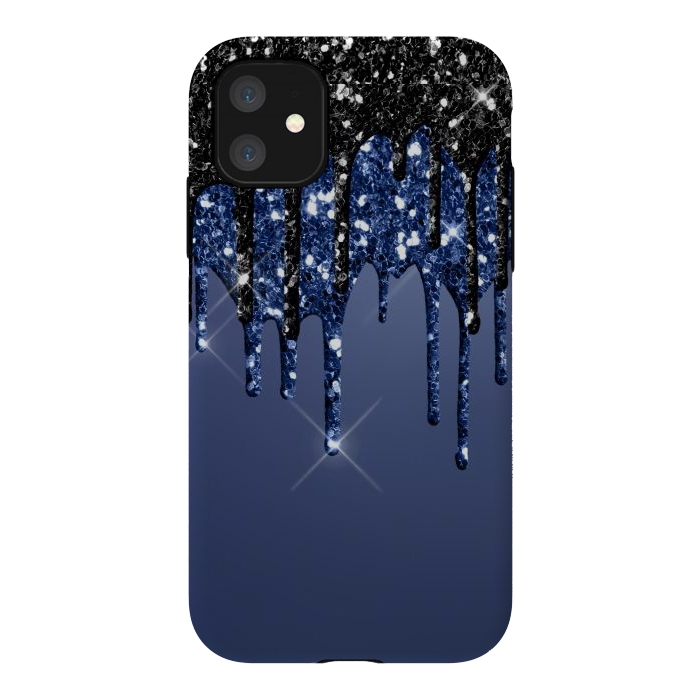 iPhone 11 StrongFit blue black glitter drops by haroulita