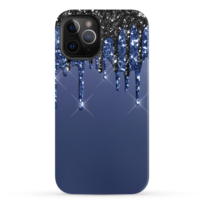 iPhone 12 Pro Max StrongFit blue black glitter drops by haroulita