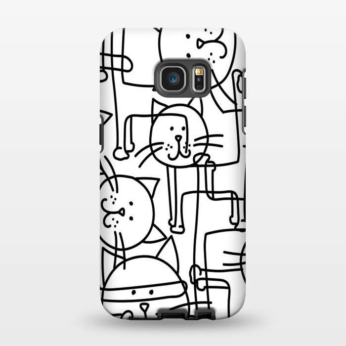 Galaxy S7 EDGE StrongFit black white doodle cats by haroulita