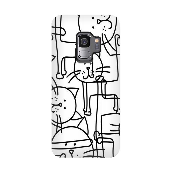 Galaxy S9 StrongFit black white doodle cats by haroulita