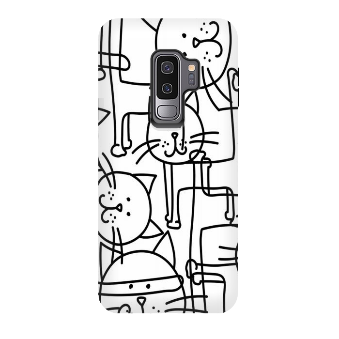 Galaxy S9 plus StrongFit black white doodle cats by haroulita