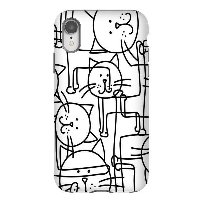 iPhone Xr StrongFit black white doodle cats by haroulita