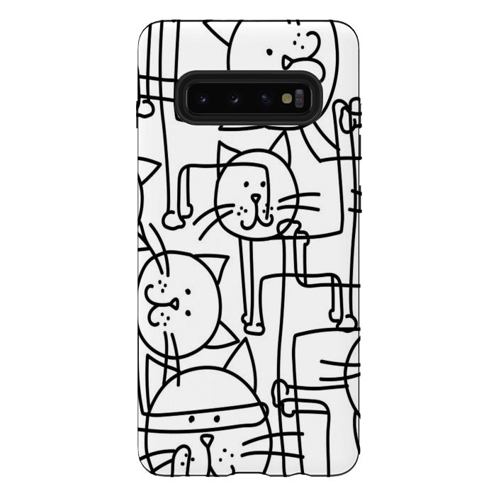 Galaxy S10 plus StrongFit black white doodle cats by haroulita