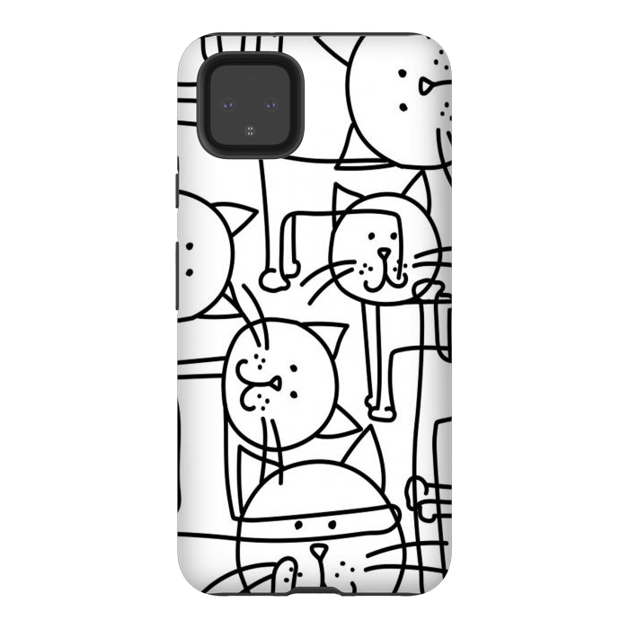 Pixel 4XL StrongFit black white doodle cats by haroulita