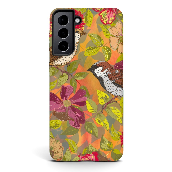 Galaxy S21 StrongFit Sparrow and Wild Rose by Lotti Brown