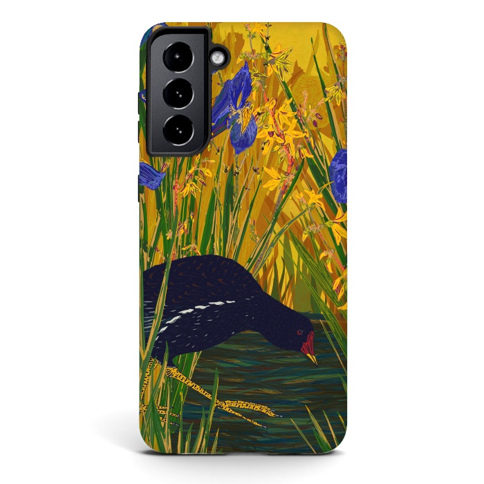 Galaxy S21 plus StrongFit Moorhen and Iris by Lotti Brown