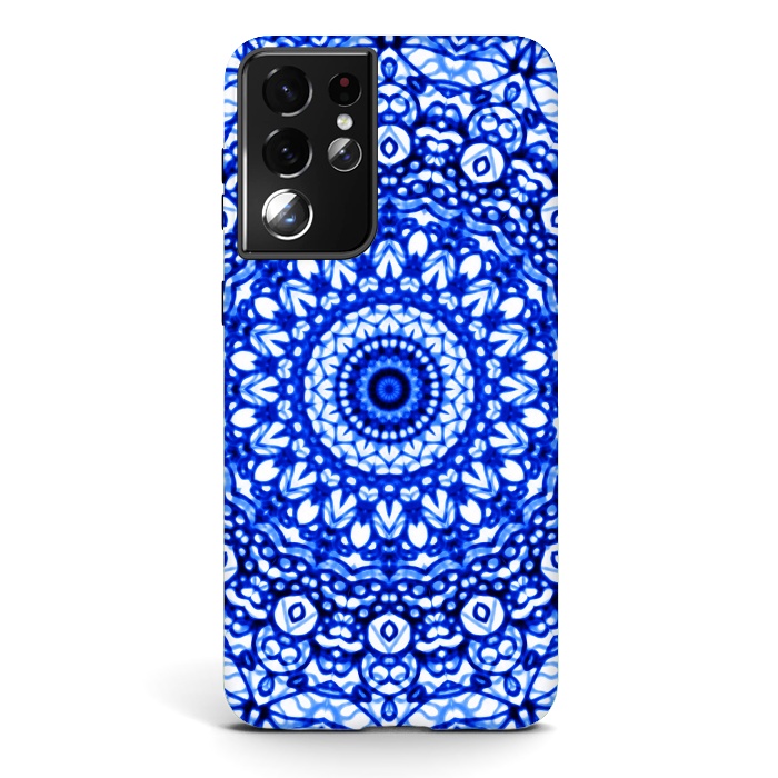 Galaxy S21 ultra StrongFit Blue Mandala Mehndi Style G403  by Medusa GraphicArt