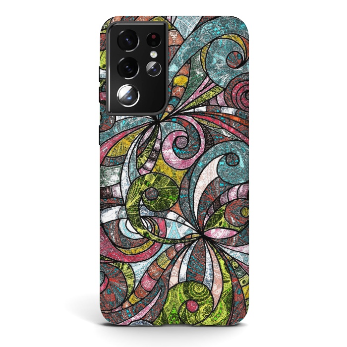 Galaxy S21 ultra StrongFit Drawing Floral Zentangle G203 by Medusa GraphicArt