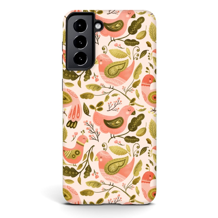 Galaxy S21 plus StrongFit Peachy Keen Birds by Noonday Design