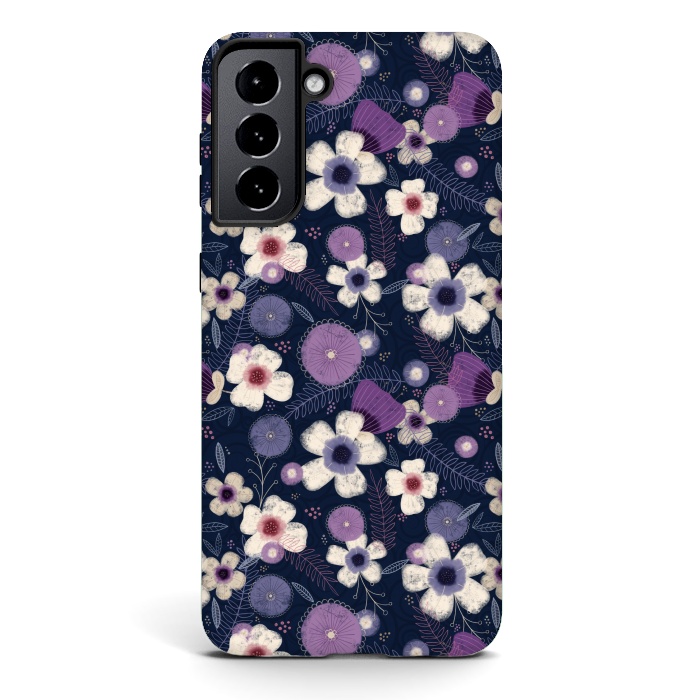 Galaxy S21 plus StrongFit Navy & Purple Floral by Noonday Design