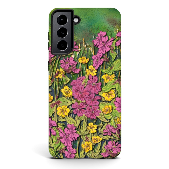Galaxy S21 StrongFit Pink and Yellow Wildflowers by Lotti Brown