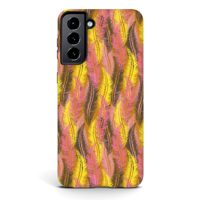 Galaxy S21 plus StrongFit Feather Stripe in Pink and Yellow by Lotti Brown