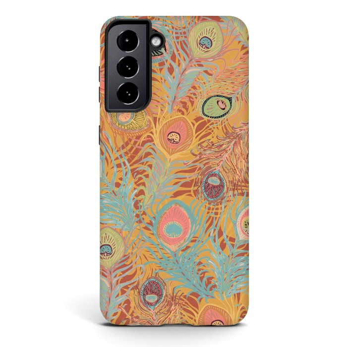 Galaxy S21 plus StrongFit Peacock Feathers - Soft Coral by Lotti Brown