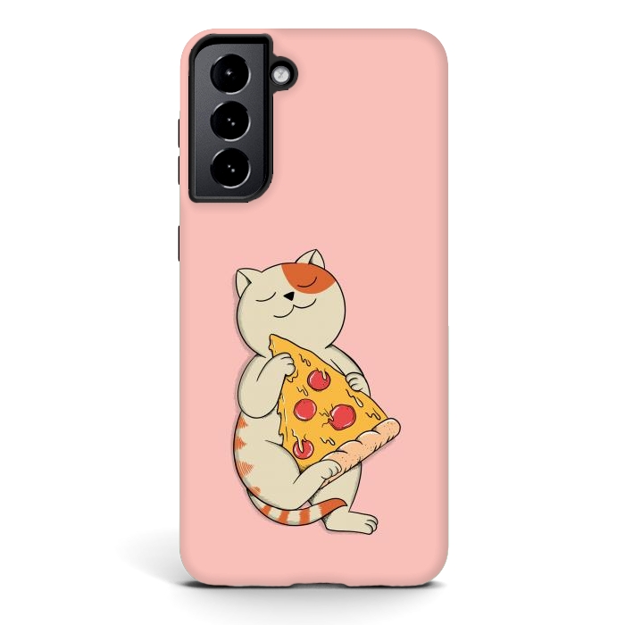 Galaxy S21 plus StrongFit Cat and Pizza Pink by Coffee Man