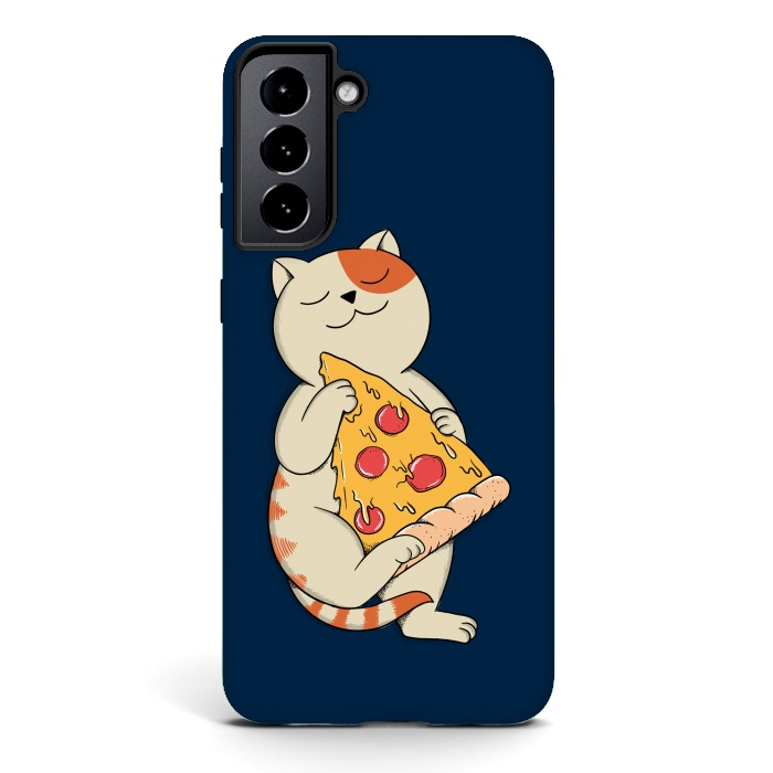 Galaxy S21 StrongFit Cat and Pizza Blue by Coffee Man